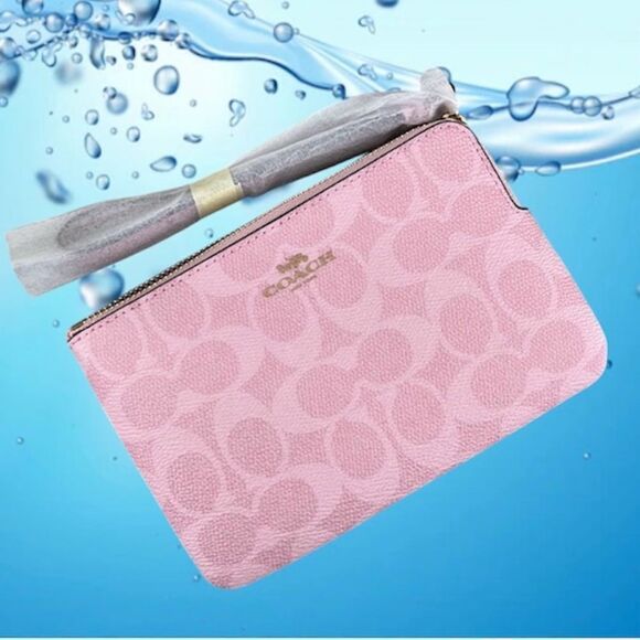Corner Limited Zip Wristlet In Signature Canvas Powder Pink Wallet Bag Purse